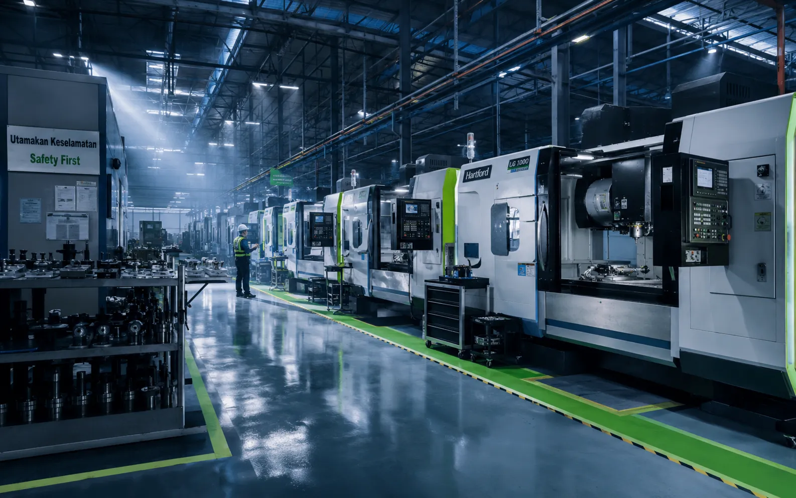Modern CNC machines on a Malaysian manufacturing factory floor